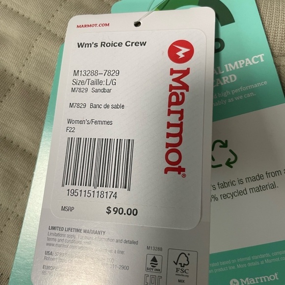 NWT Marmot Roice Quilted Knit PulloverCrew Sweatshirt. Size Large - Picture 7 of 10